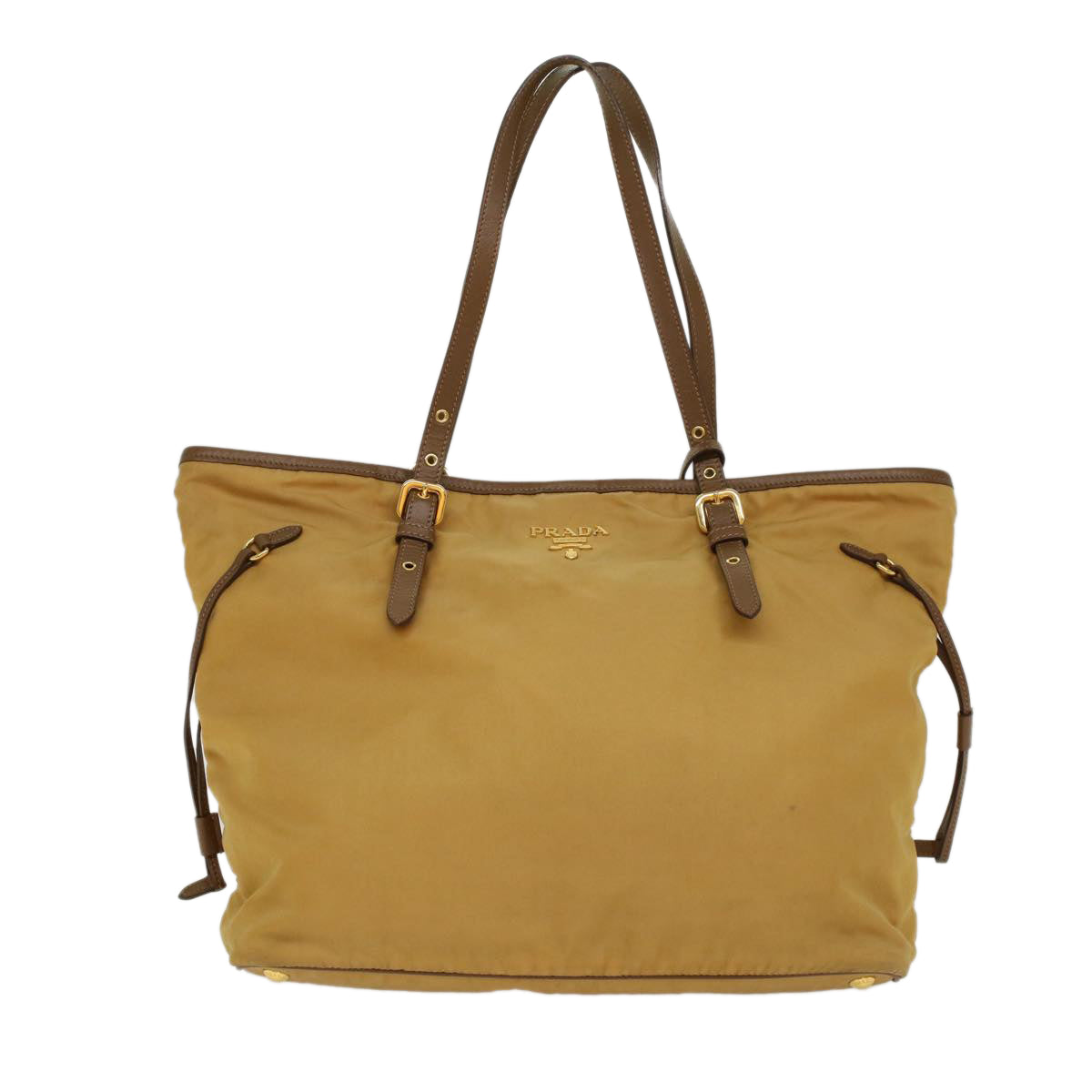 PRADA Tote Bag Nylon Leather Beige Yellow Auth ki3391 - 0