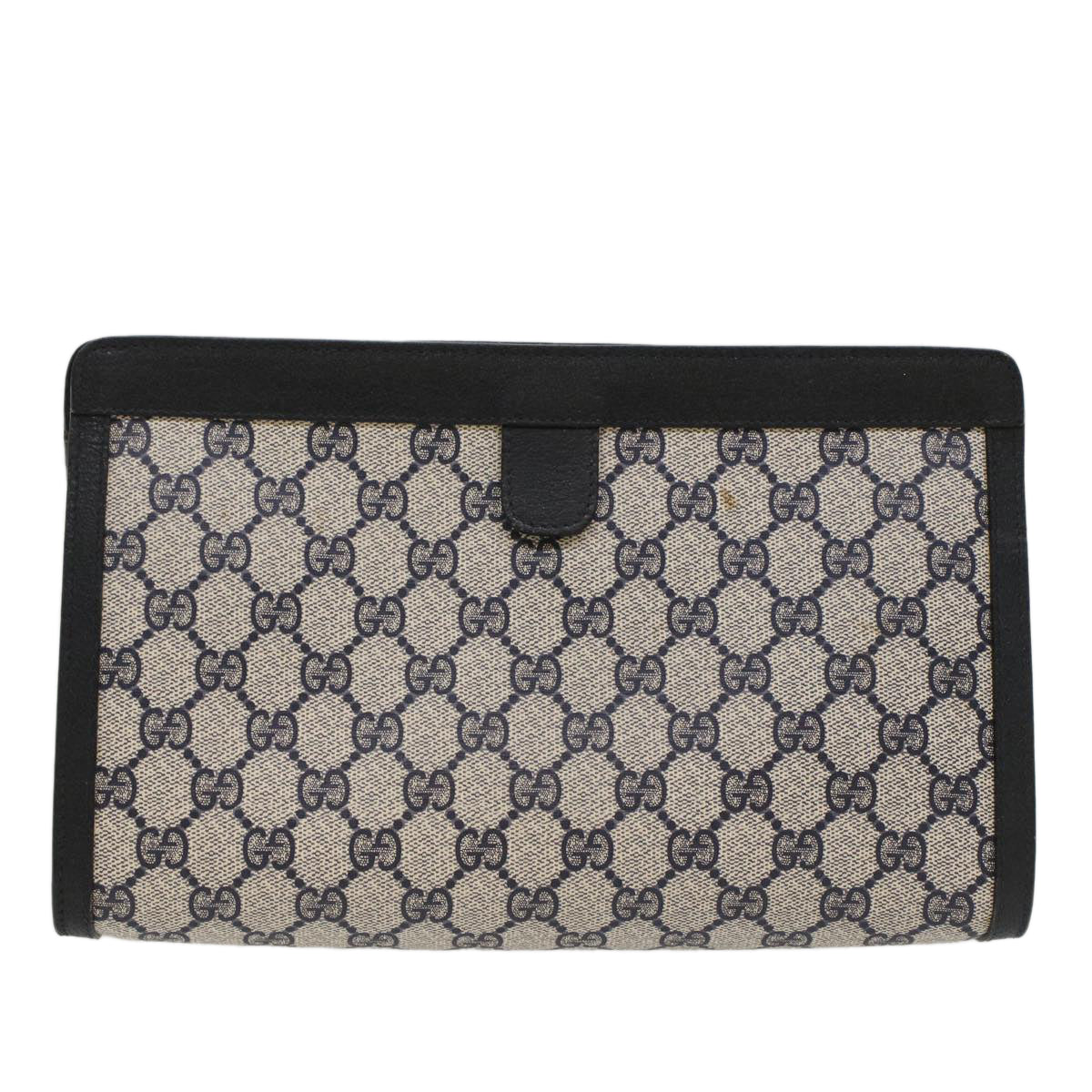 GUCCI GG Canvas Sherry Line Clutch Bag PVC Leather Gray Navy Red Auth ki3402 - 0