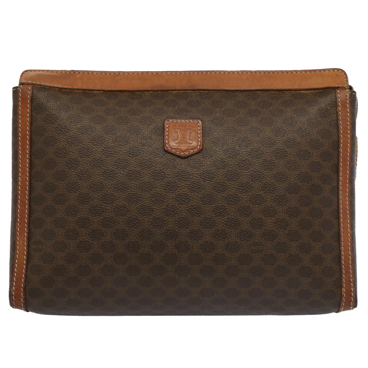 CELINE Macadam Canvas Clutch Bag PVC Leather Brown Auth ki3409 - 0