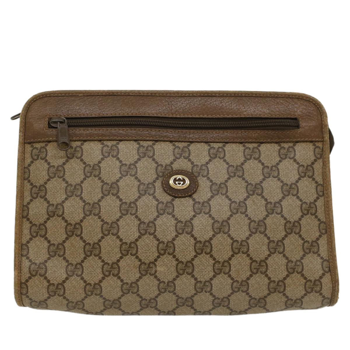 GUCCI GG Canvas Clutch Bag PVC Leather Beige 97 01 037 Auth ki3414