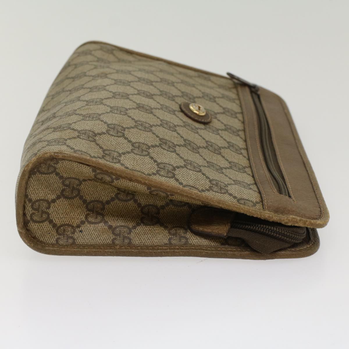 GUCCI GG Canvas Clutch Bag PVC Leather Beige 97 01 037 Auth ki3414