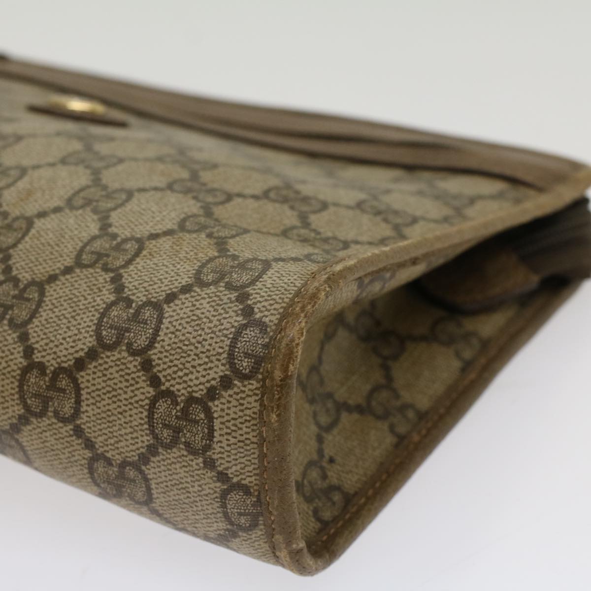 GUCCI GG Canvas Clutch Bag PVC Leather Beige 97 01 037 Auth ki3414