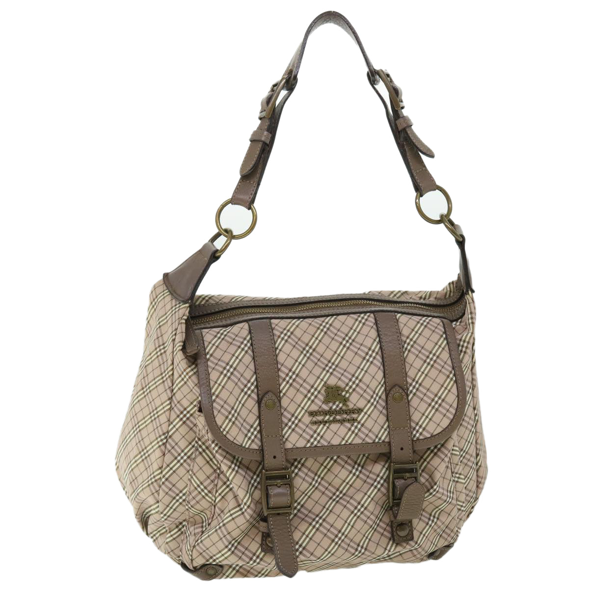 BURBERRY Nova Check Blue Label Shoulder Bag Canvas Beige Pink Auth ki3415