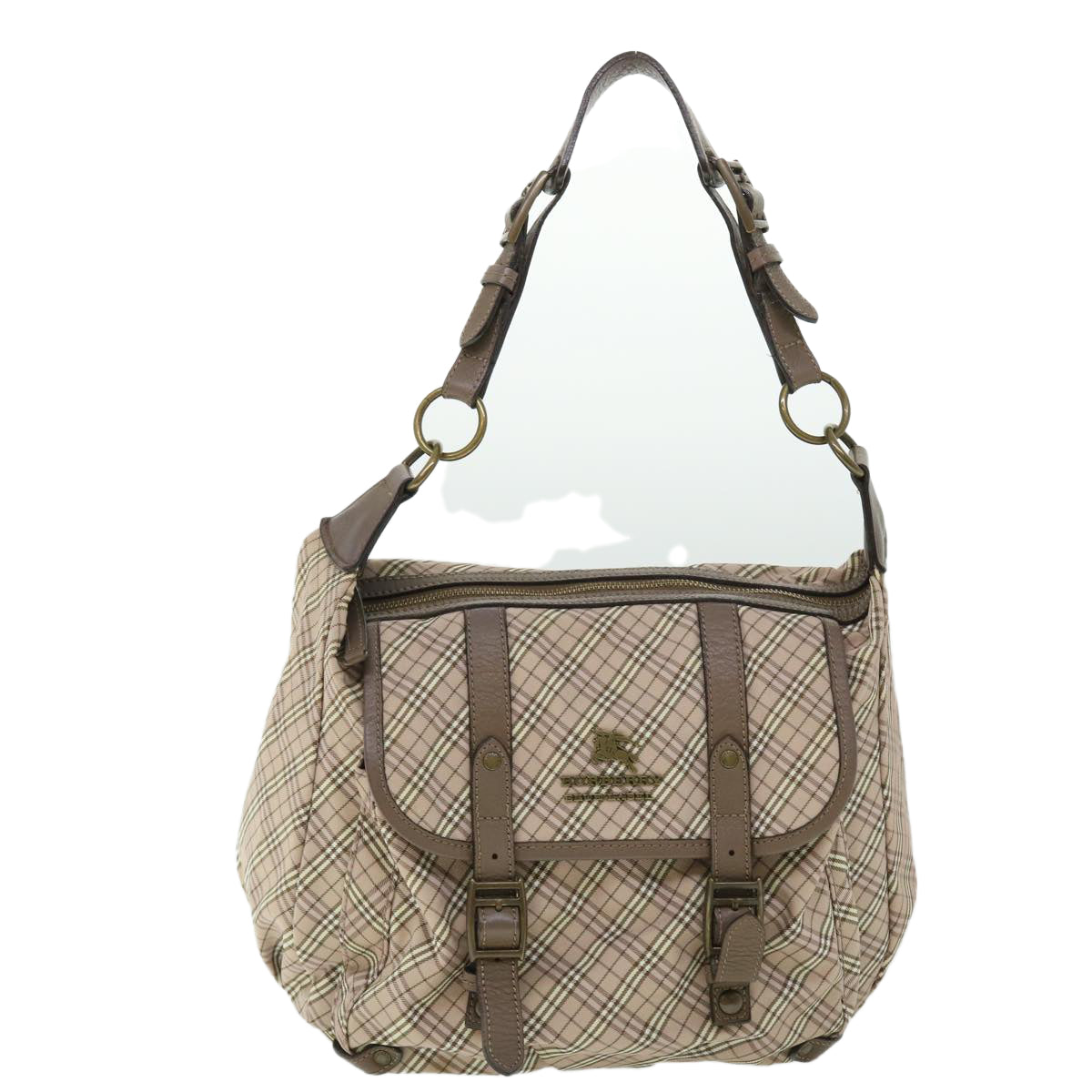 BURBERRY Nova Check Blue Label Shoulder Bag Canvas Beige Pink Auth ki3415