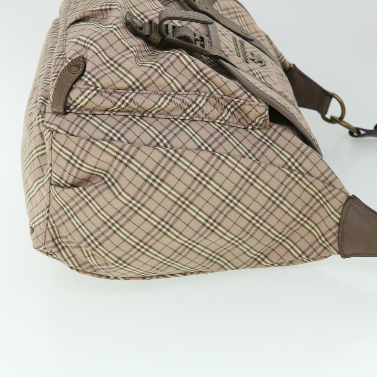 BURBERRY Nova Check Blue Label Shoulder Bag Canvas Beige Pink Auth ki3415