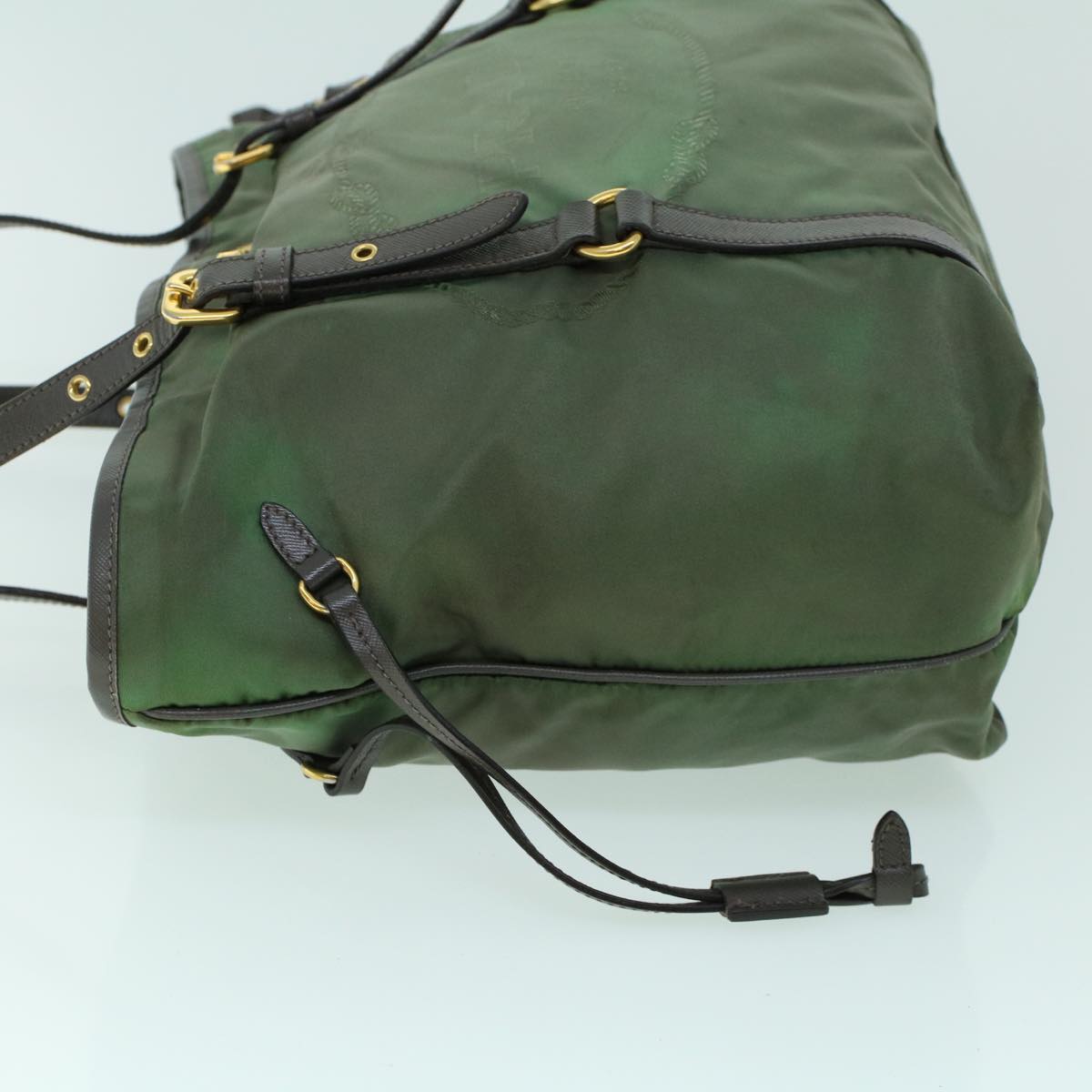 PRADA Tote Bag Nylon Leather Khaki Auth ki3421