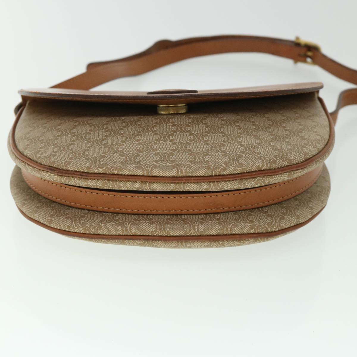 CELINE Macadam Canvas Shoulder Bag Beige Auth ki3429