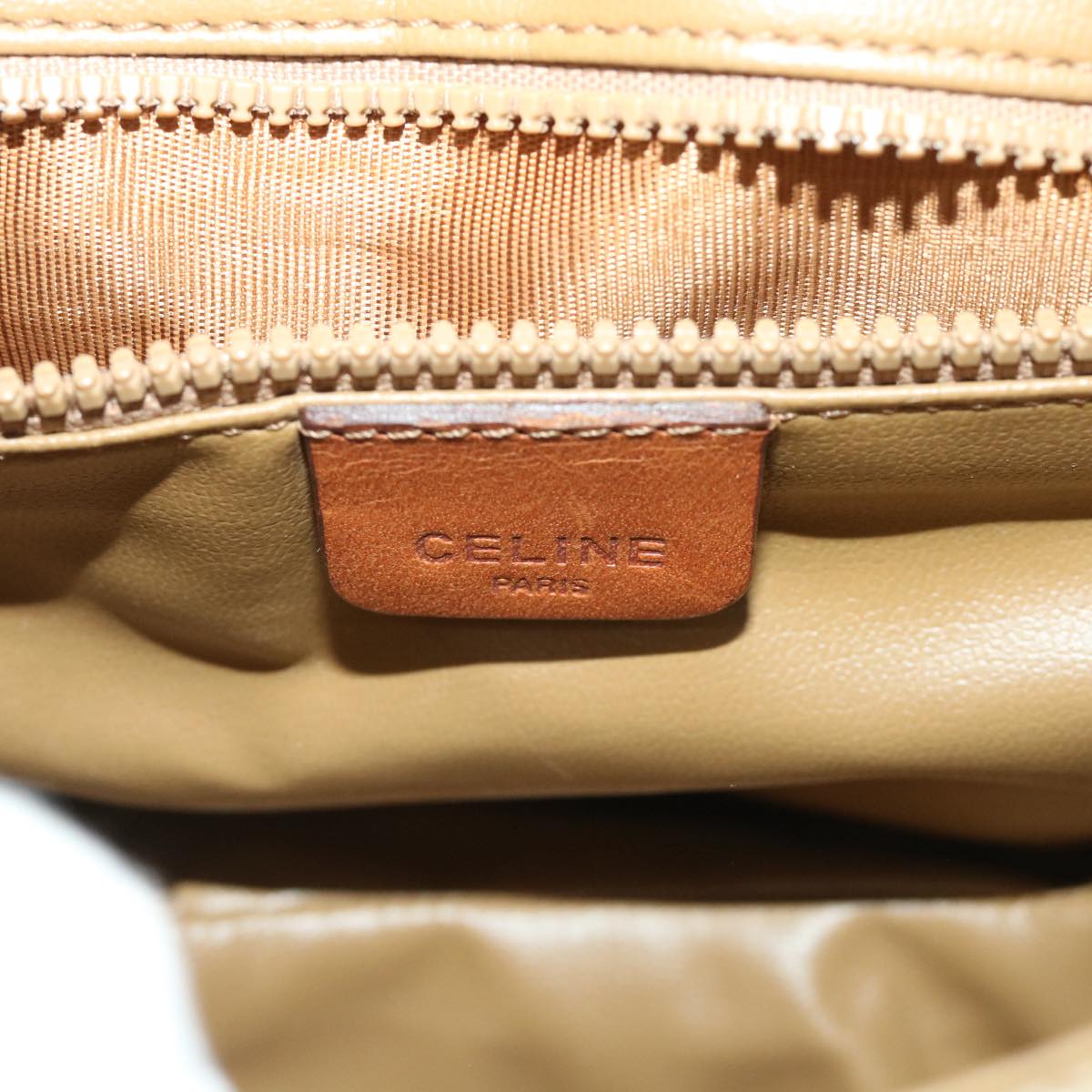 CELINE Macadam Canvas Shoulder Bag Beige Auth ki3429