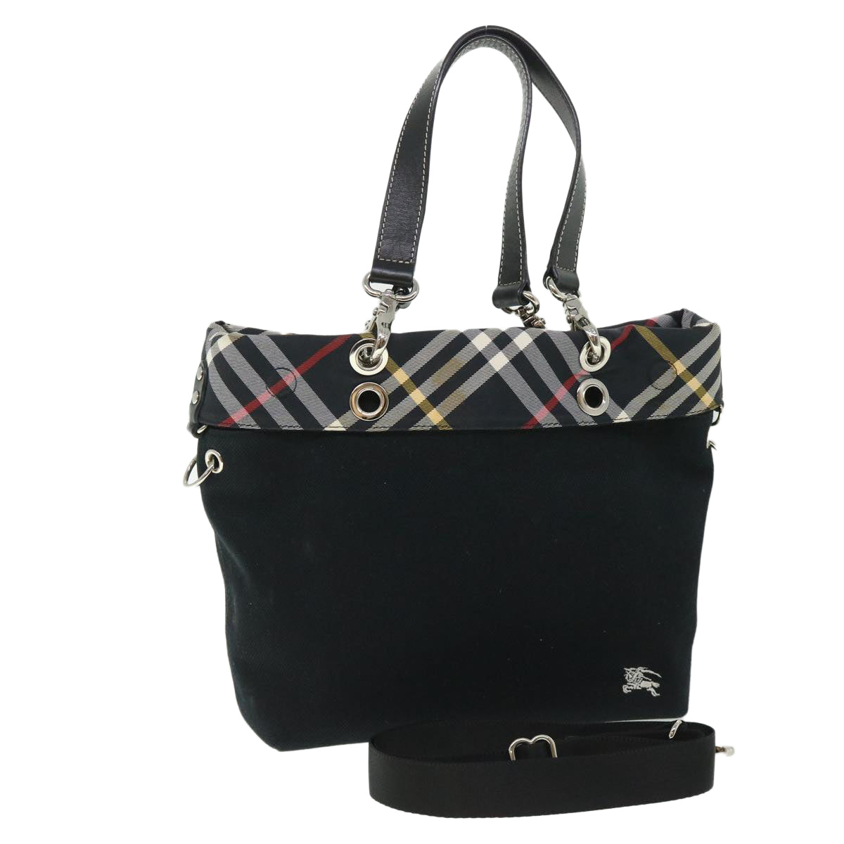 BURBERRY Nova Check Blue Label Shoulder Bag Canvas 2way Black Auth ki3462