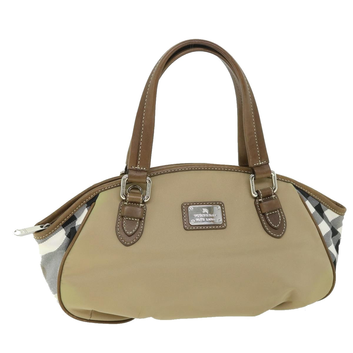 BURBERRY Nova Check Blue Label Hand Bag Nylon Canvas Beige Auth ki3464