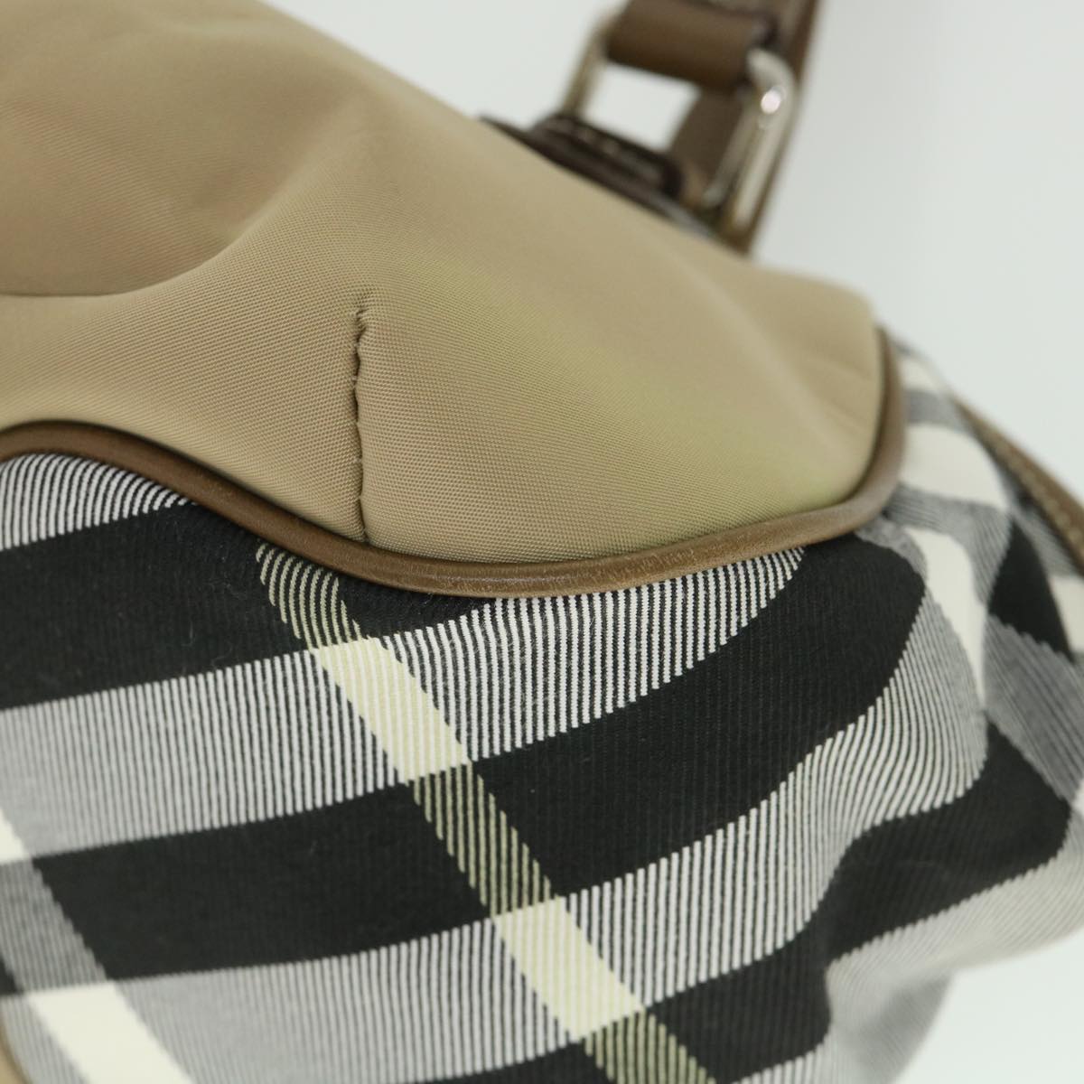 BURBERRY Nova Check Blue Label Hand Bag Nylon Canvas Beige Auth ki3464