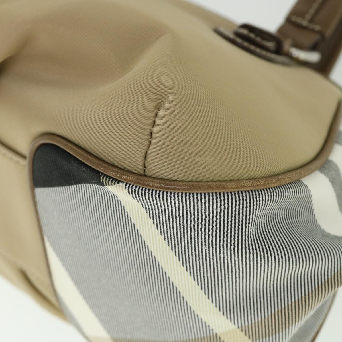 BURBERRY Nova Check Blue Label Hand Bag Nylon Canvas Beige Auth ki3464