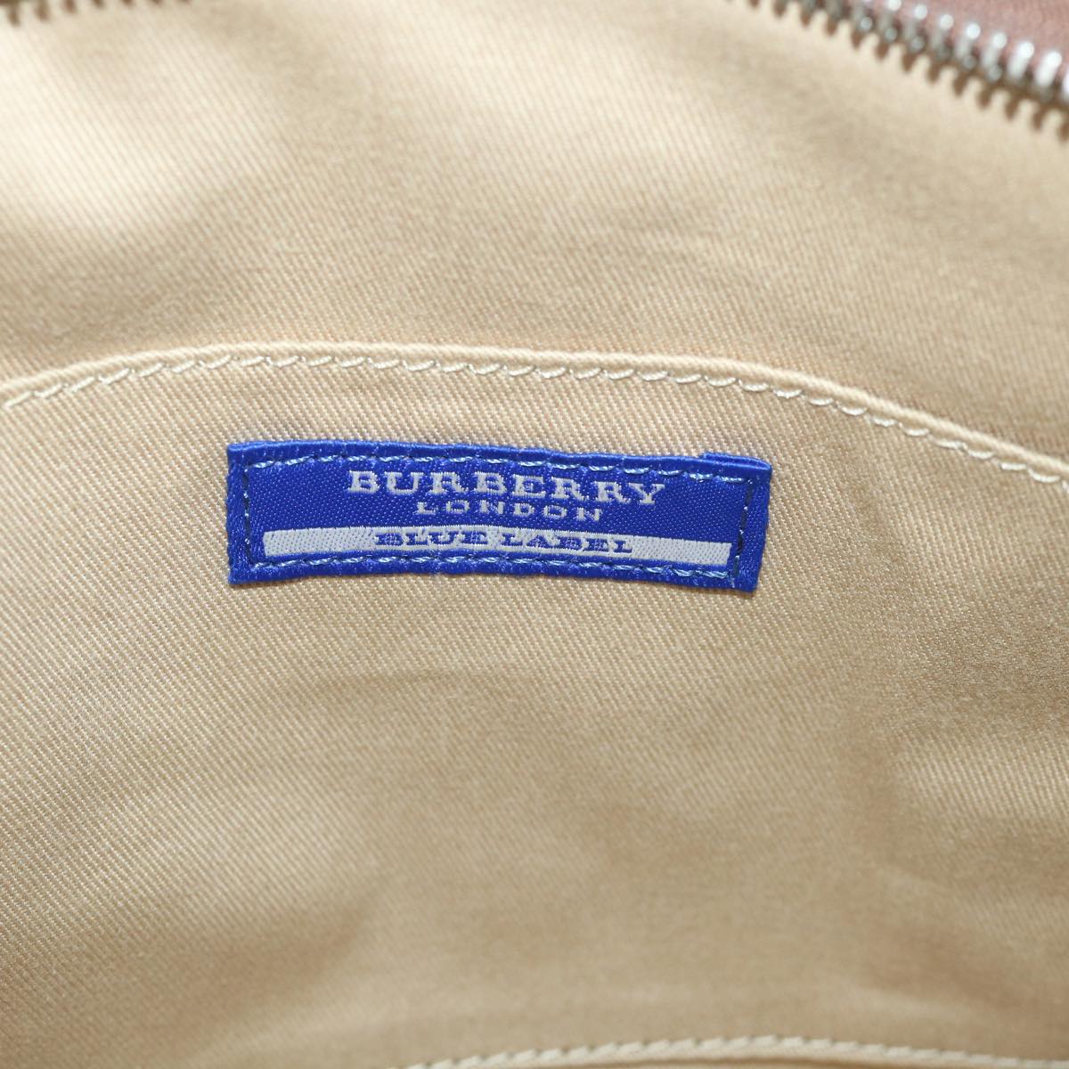 BURBERRY Nova Check Blue Label Hand Bag Nylon Canvas Beige Auth ki3464