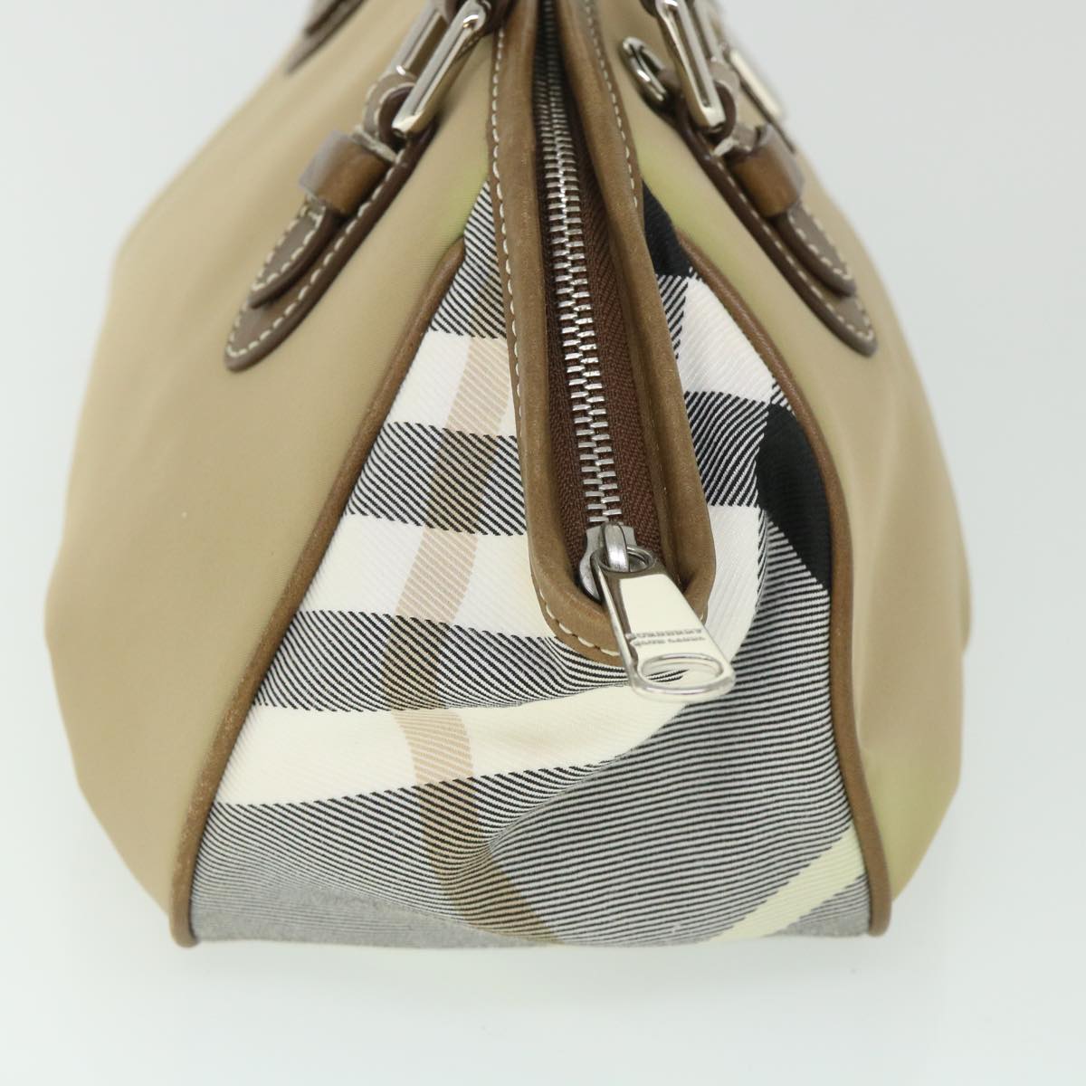 BURBERRY Nova Check Blue Label Hand Bag Nylon Canvas Beige Auth ki3464