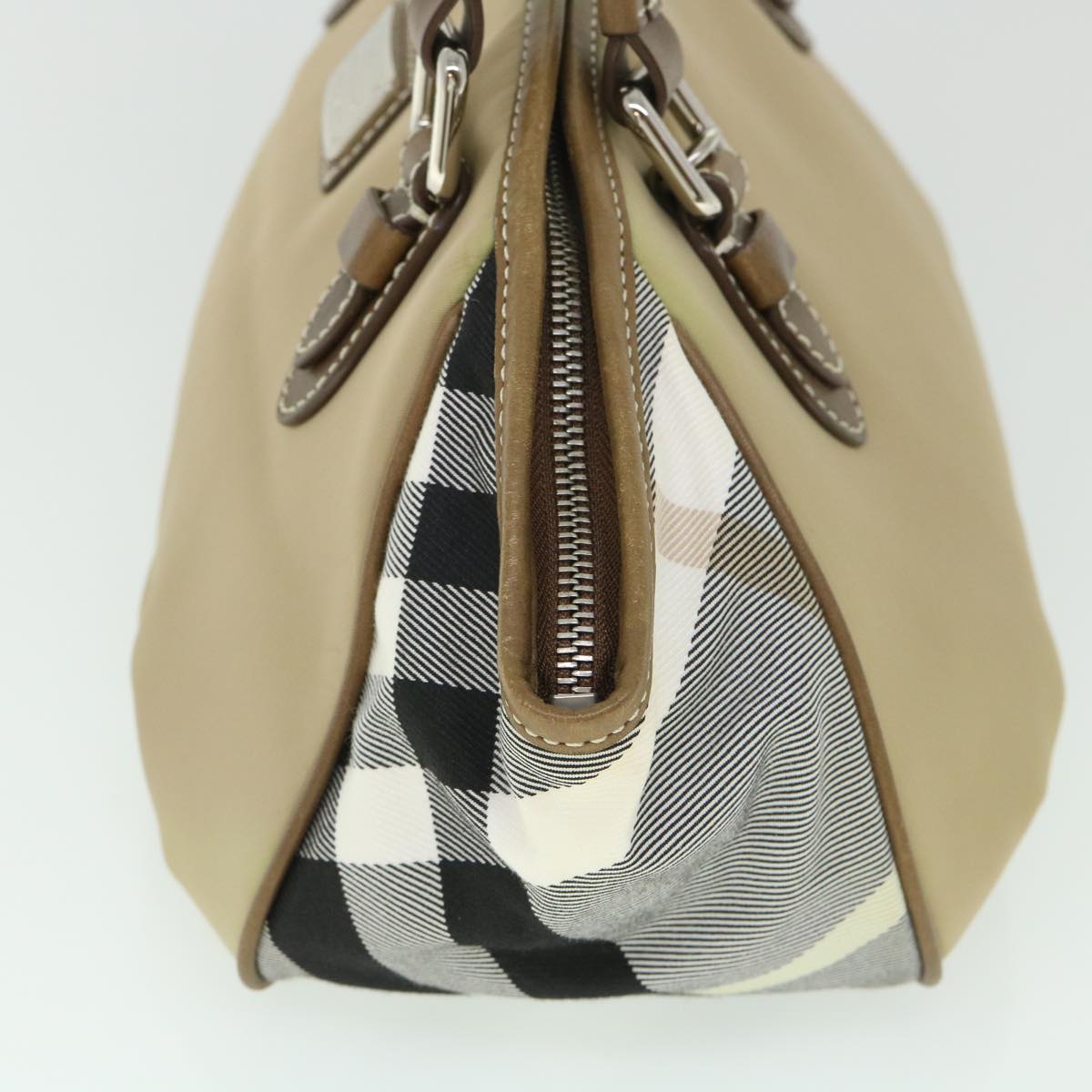 BURBERRY Nova Check Blue Label Hand Bag Nylon Canvas Beige Auth ki3464