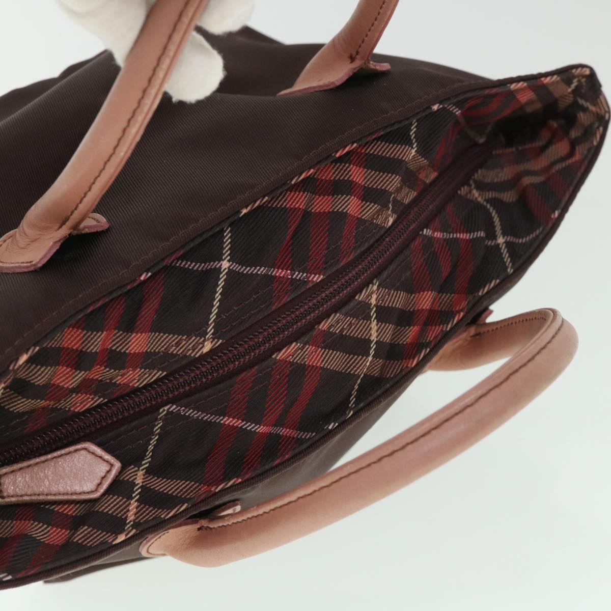 BURBERRY Nova Check Blue Label Hand Bag Nylon Canvas Brown Auth ki3466