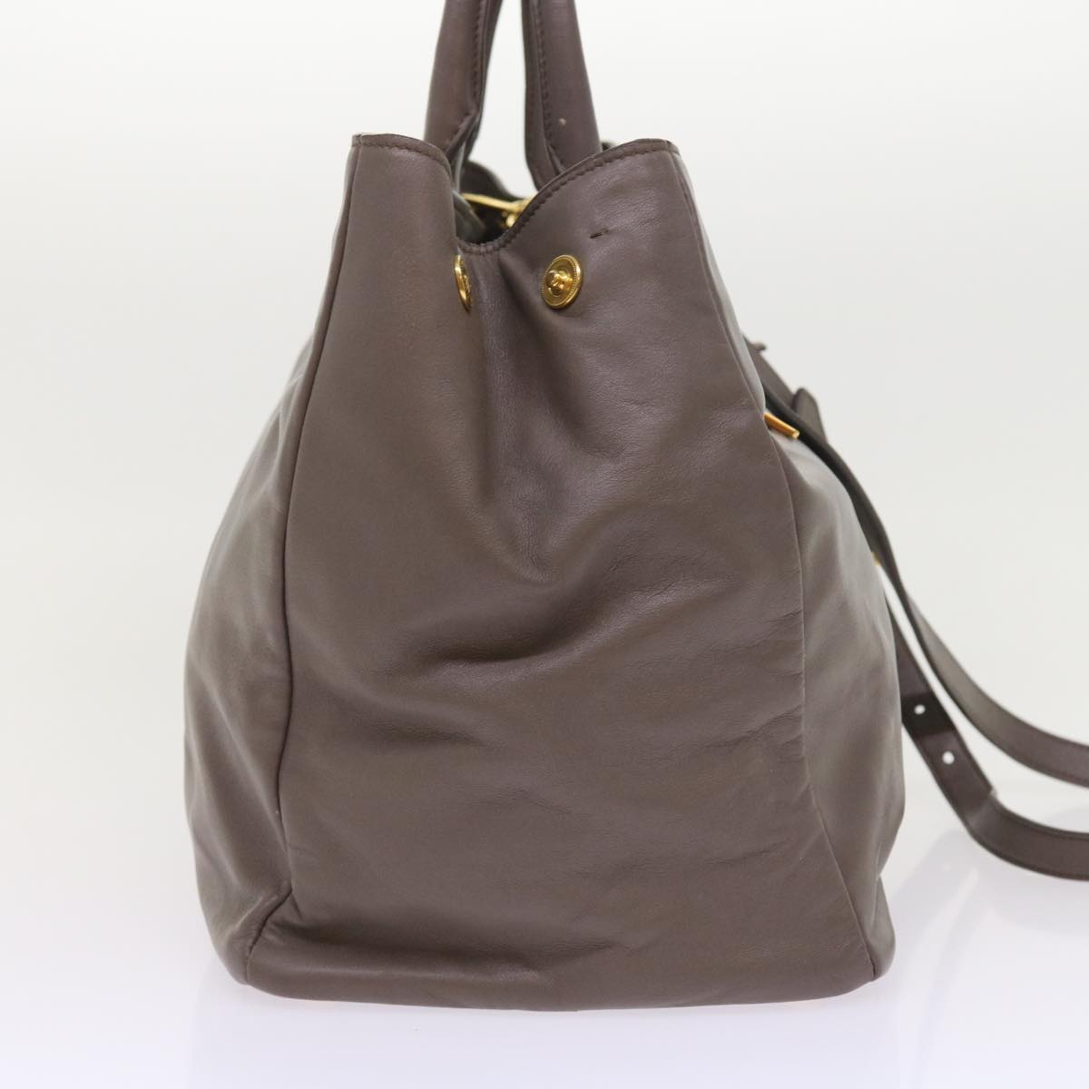 PRADA Hand Bag Leather 2way Gray Auth ki3476