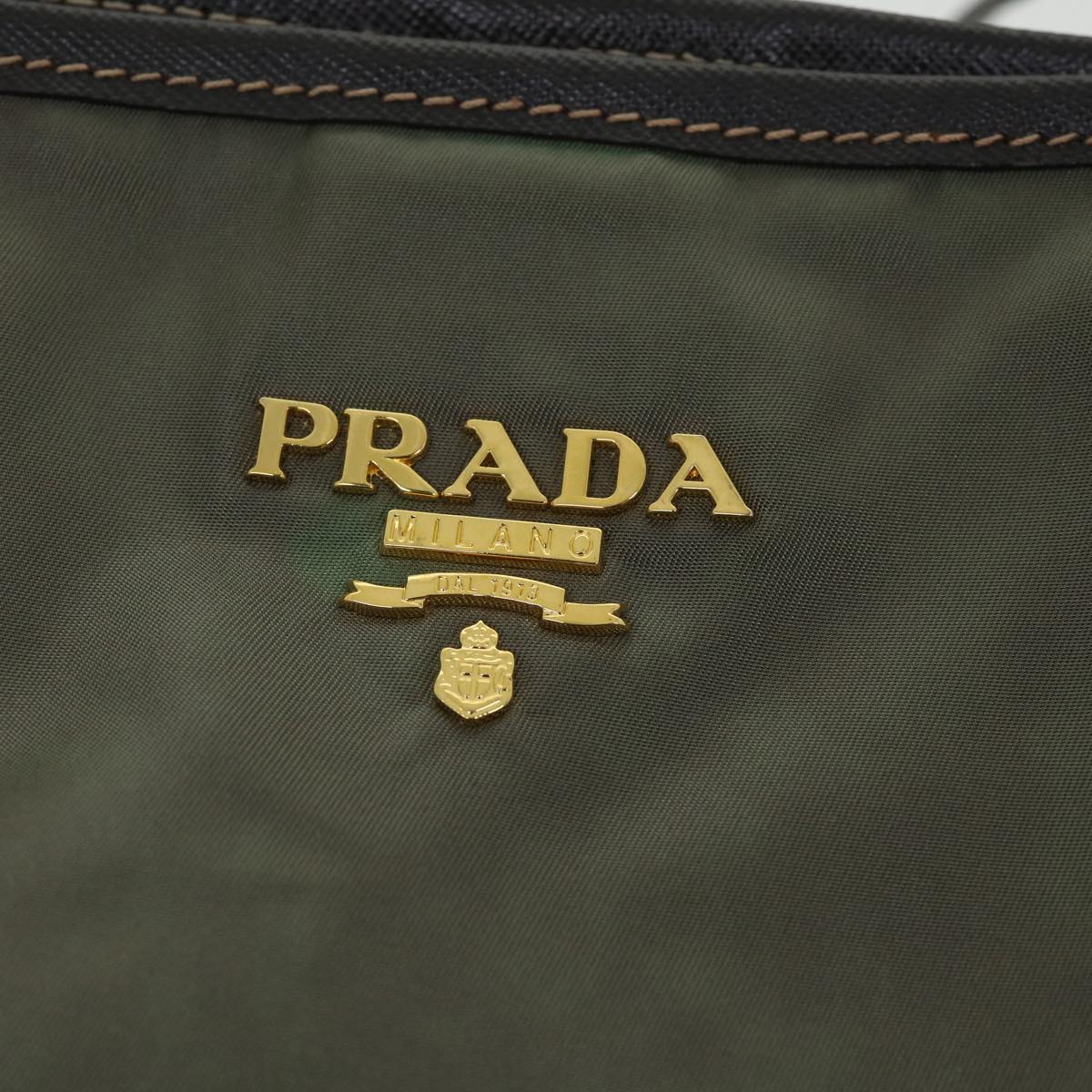 PRADA Tote Bag Nylon Leather Khaki Auth ki3477