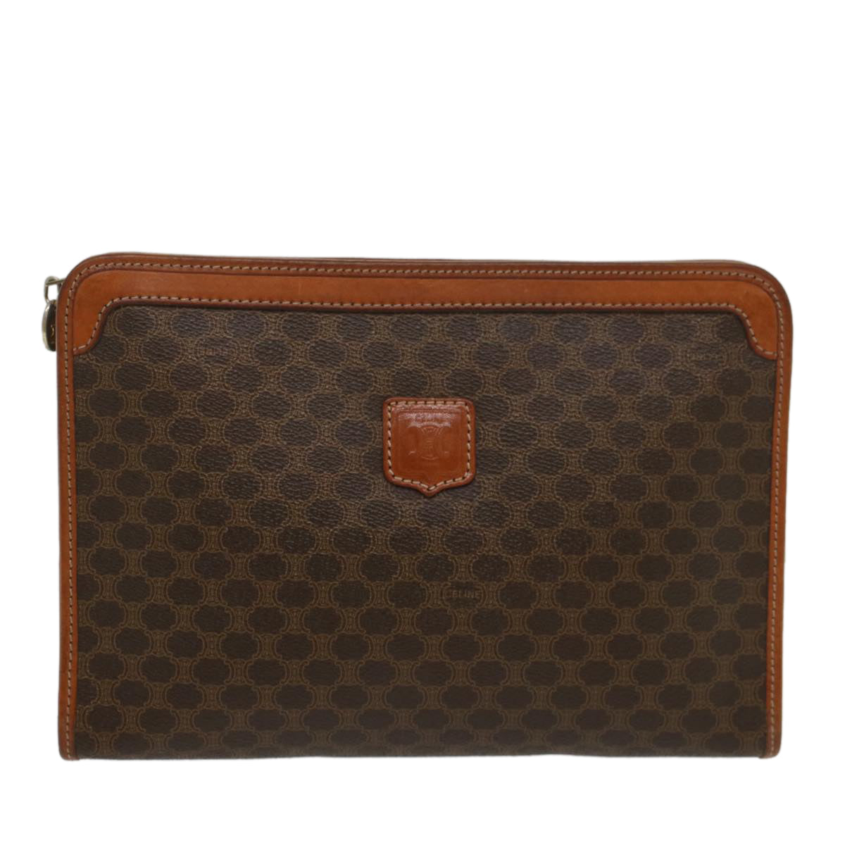 CELINE Macadam Canvas Clutch Bag PVC Leather Brown Auth ki3501