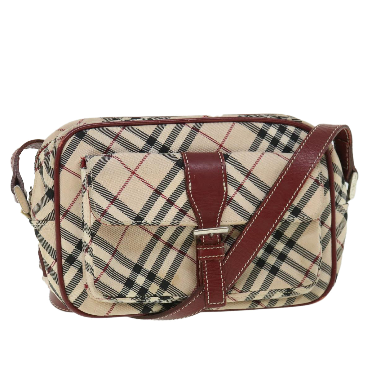 BURBERRY Nova Check Shoulder Bag Nylon Leather Beige Red Auth ki3517