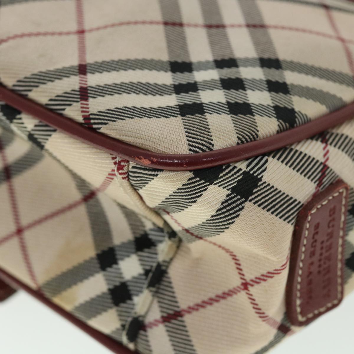 BURBERRY Nova Check Shoulder Bag Nylon Leather Beige Red Auth ki3517