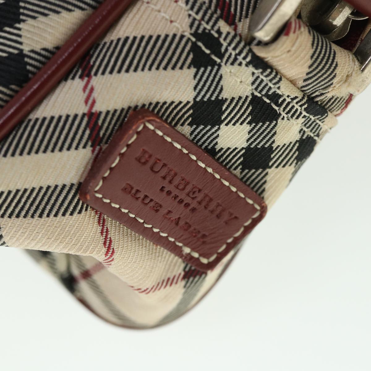 BURBERRY Nova Check Shoulder Bag Nylon Leather Beige Red Auth ki3517