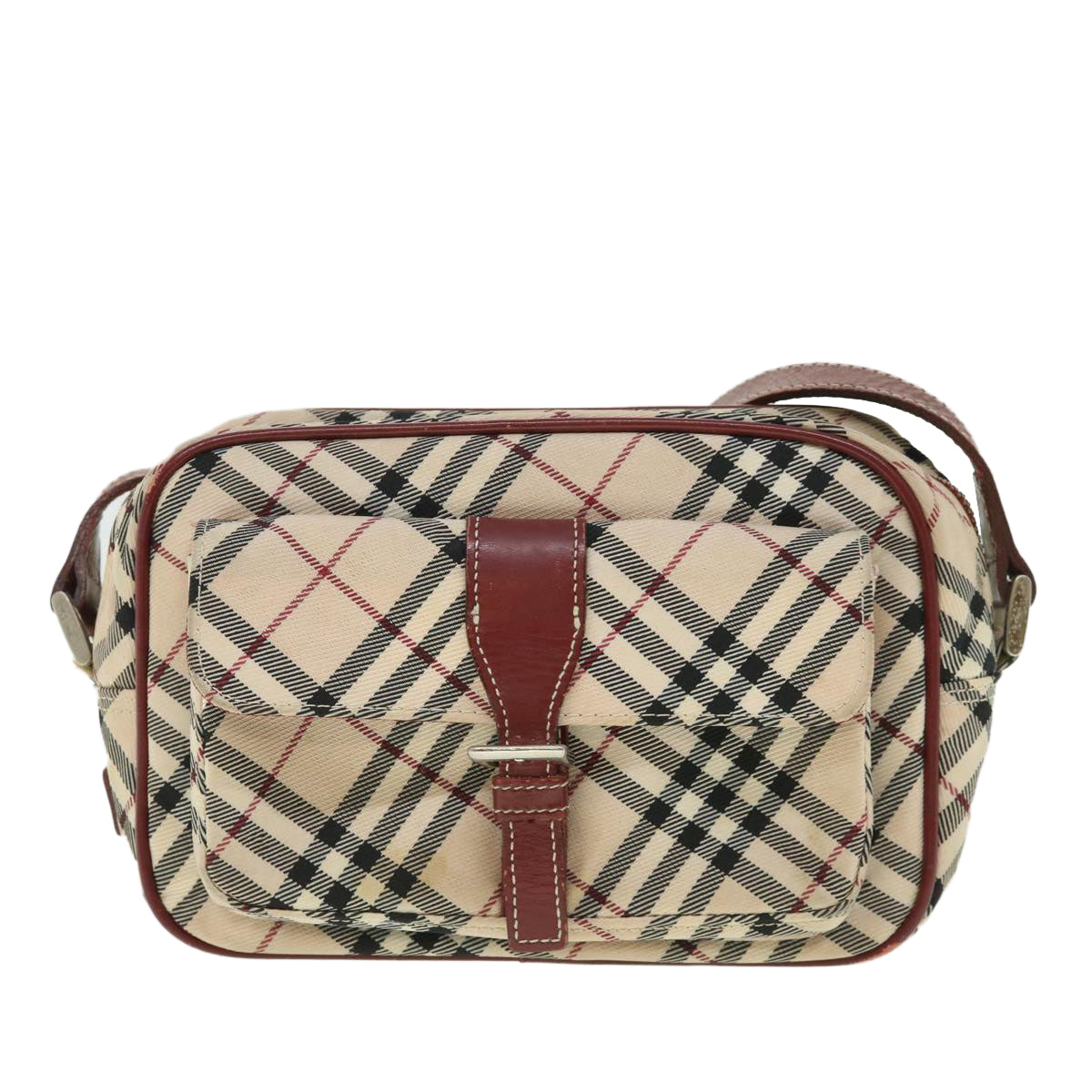 BURBERRY Nova Check Shoulder Bag Nylon Leather Beige Red Auth ki3517 - 0