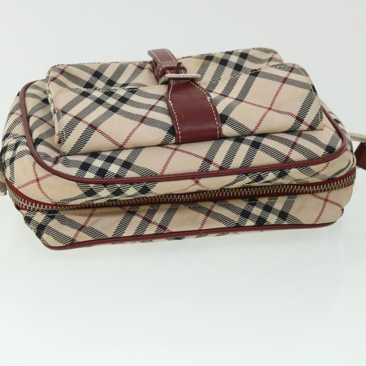 BURBERRY Nova Check Shoulder Bag Nylon Leather Beige Red Auth ki3517