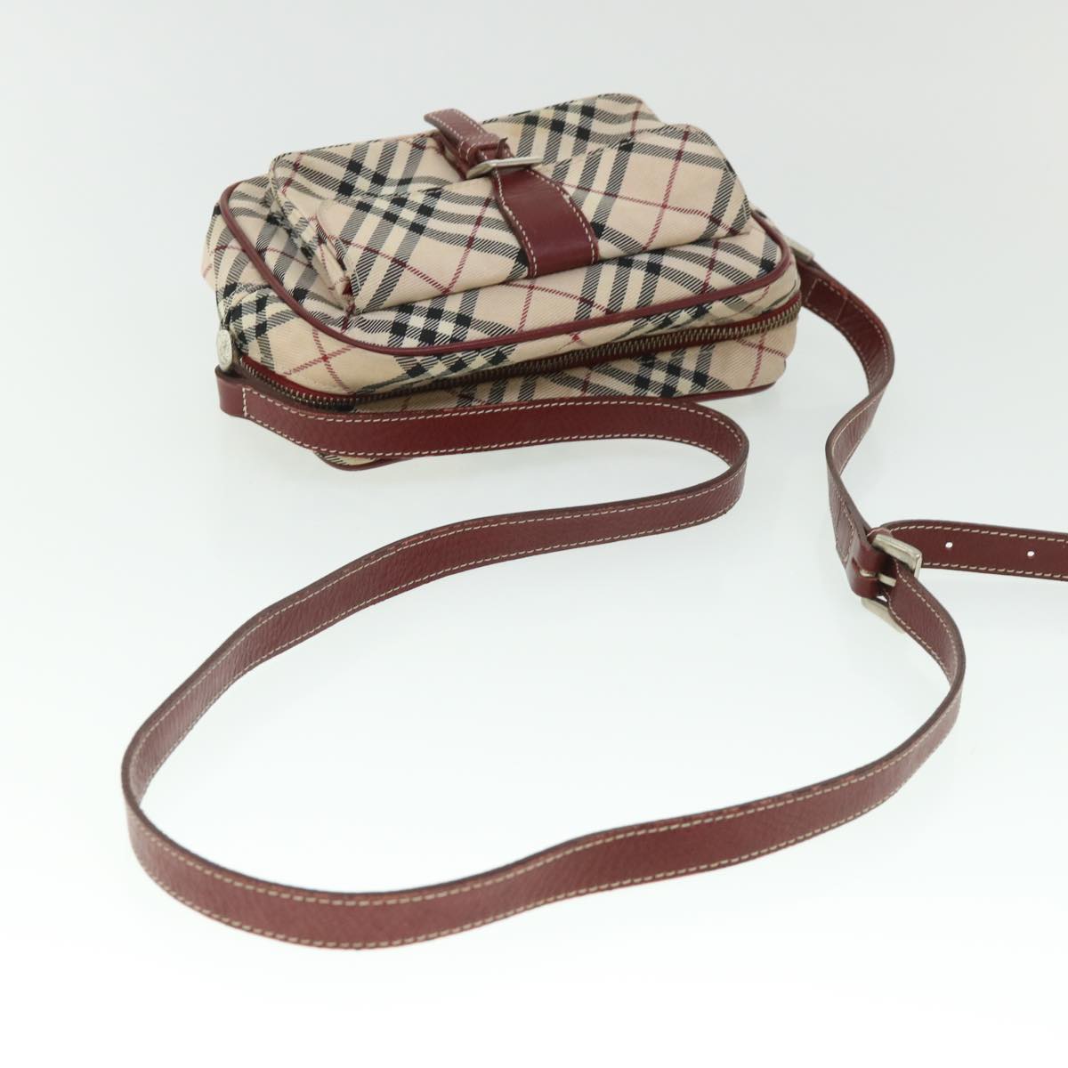 BURBERRY Nova Check Shoulder Bag Nylon Leather Beige Red Auth ki3517