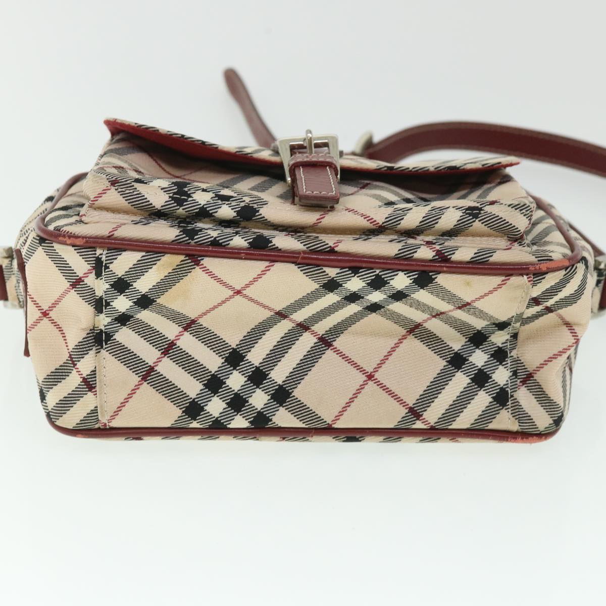 BURBERRY Nova Check Shoulder Bag Nylon Leather Beige Red Auth ki3517