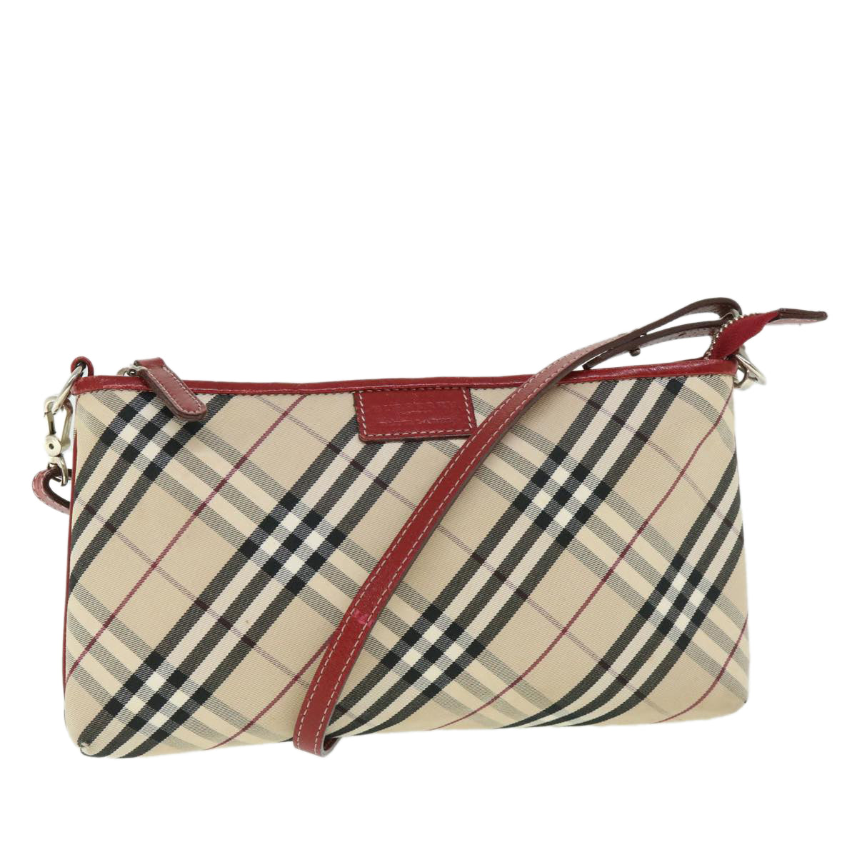 BURBERRY Nova Check Blue Label Shoulder Bag Canvas Nylon Beige Red Auth ki3556