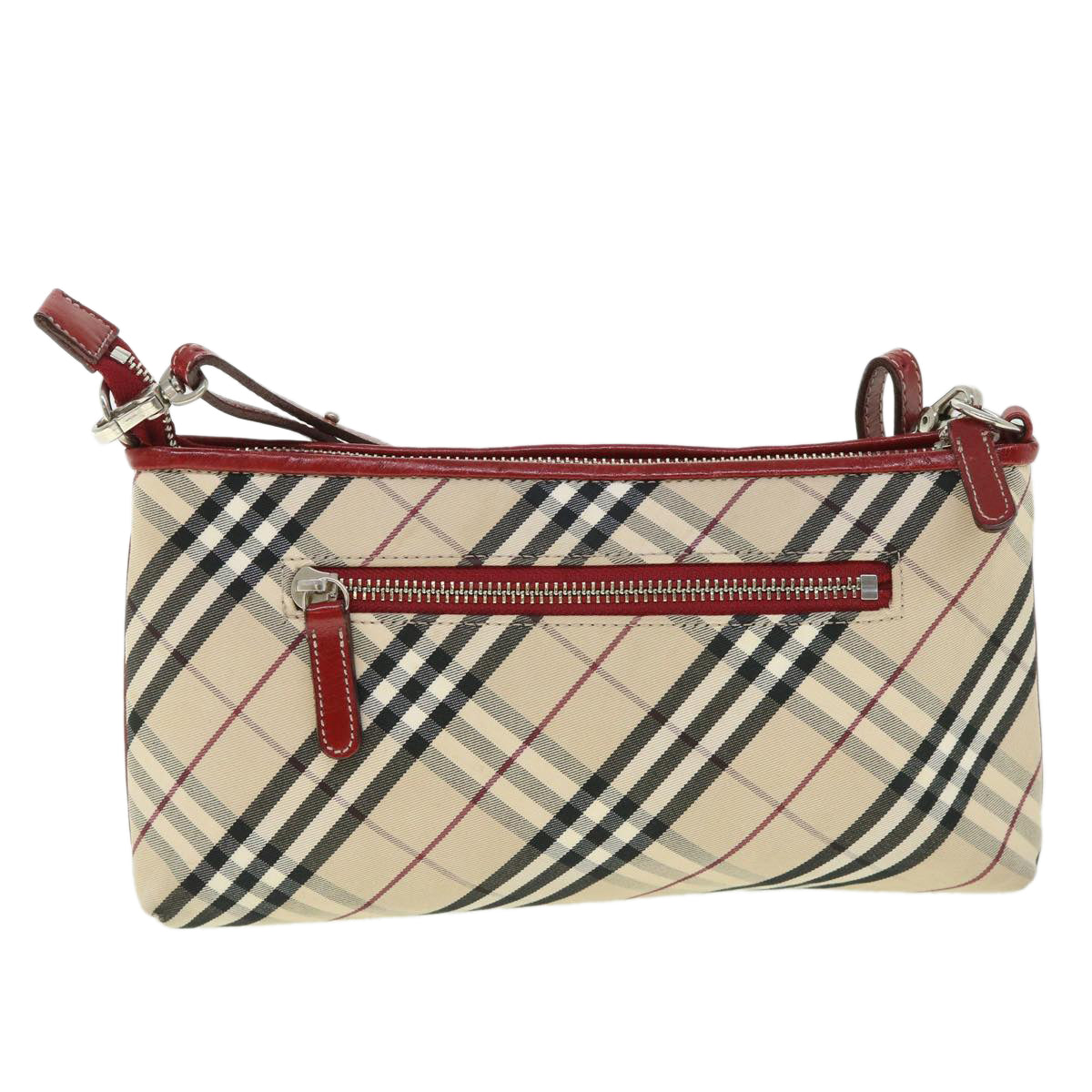 BURBERRY Nova Check Blue Label Shoulder Bag Canvas Nylon Beige Red Auth ki3556