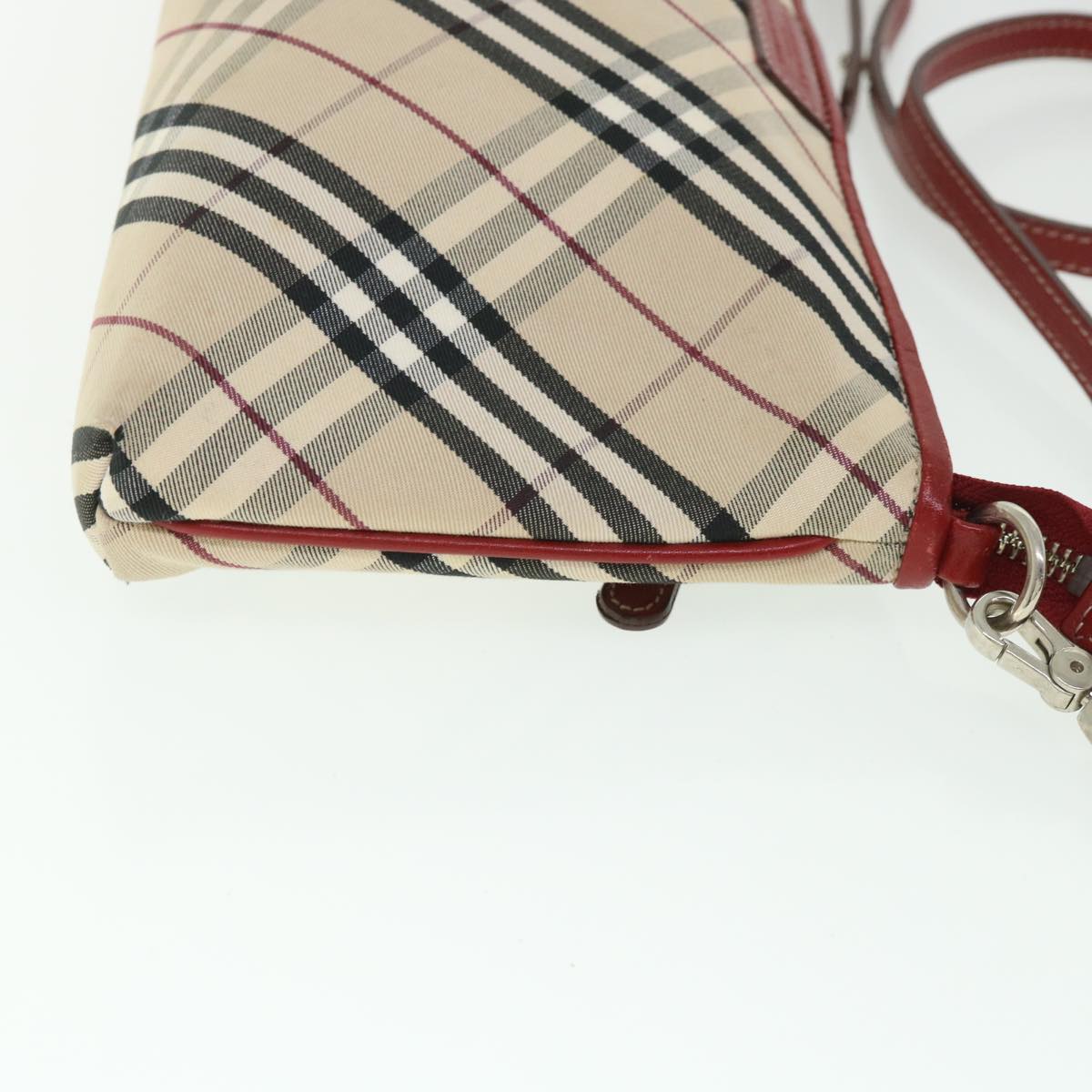 BURBERRY Nova Check Blue Label Shoulder Bag Canvas Nylon Beige Red Auth ki3556