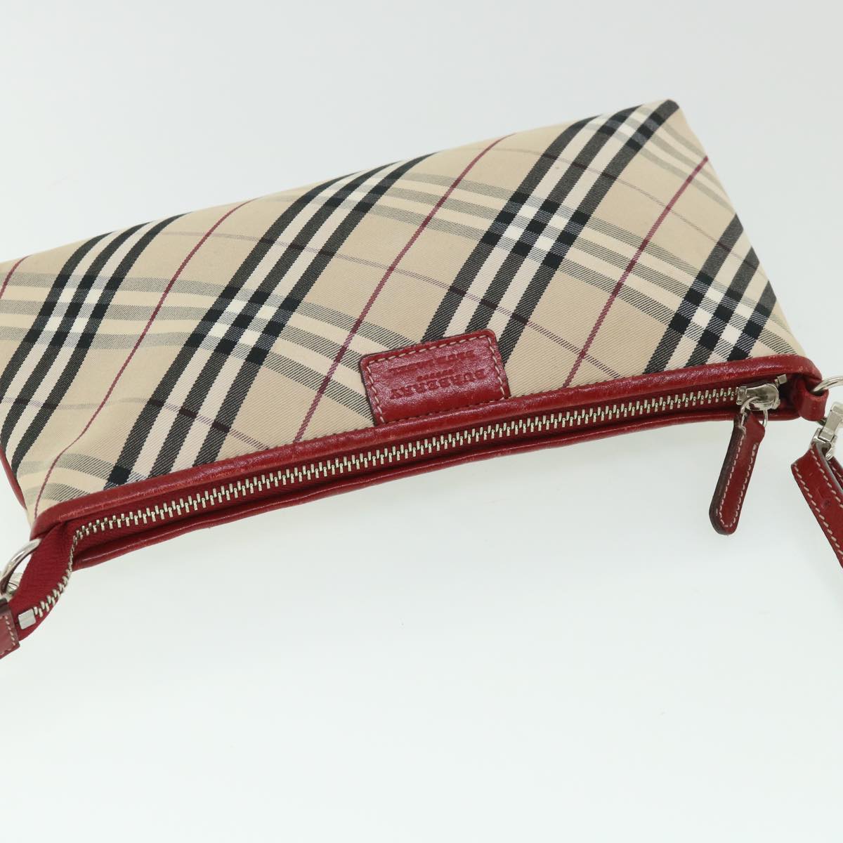 BURBERRY Nova Check Blue Label Shoulder Bag Canvas Nylon Beige Red Auth ki3556