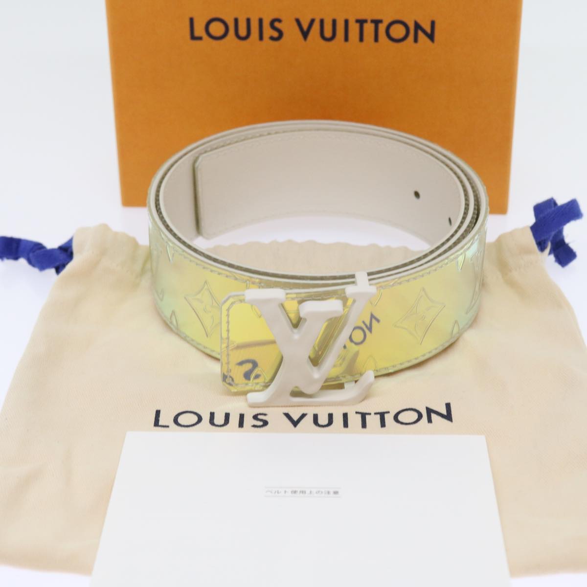 LOUIS VUITTON Prism Ceinture LV Shape Belt 40.6"" Silver M0219U LV Auth ki3558