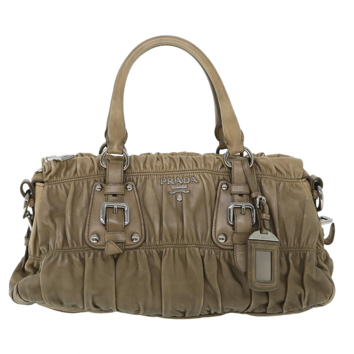 PRADA Hand Bag Leather Brown Auth ki3565