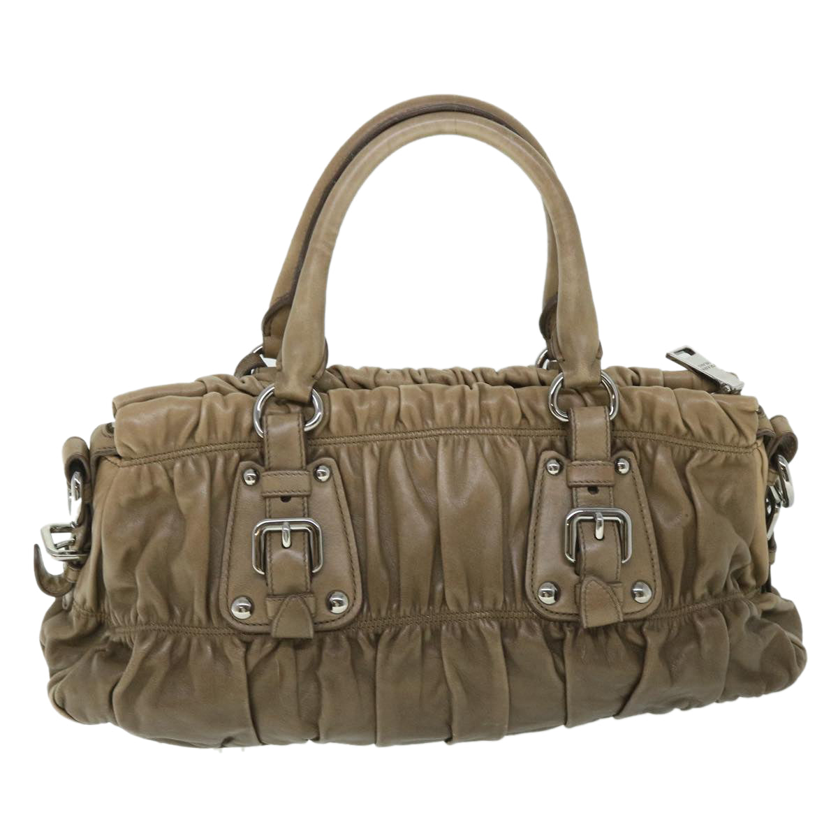 PRADA Hand Bag Leather Brown Auth ki3565 - 0