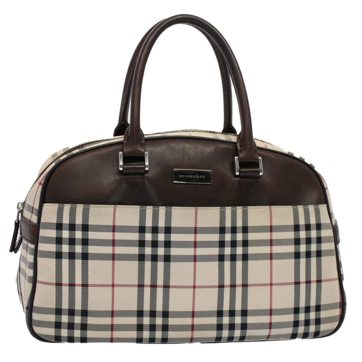 BURBERRY Nova Check Hand Bag Nylon Canvas Beige Auth ki3575