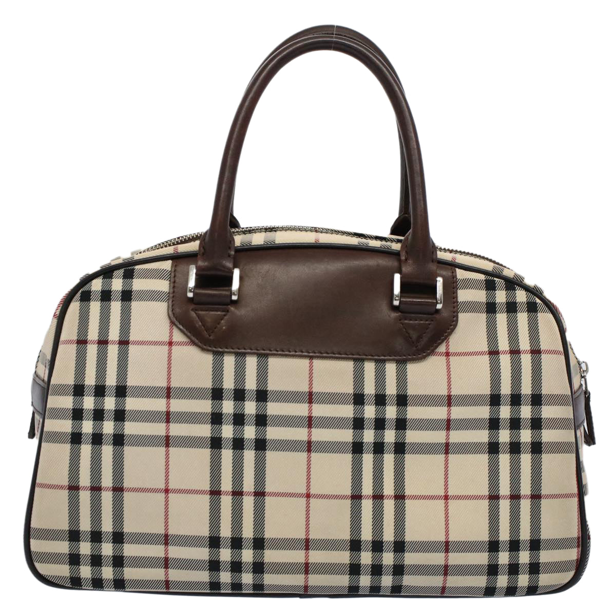 BURBERRY Nova Check Hand Bag Nylon Canvas Beige Auth ki3575