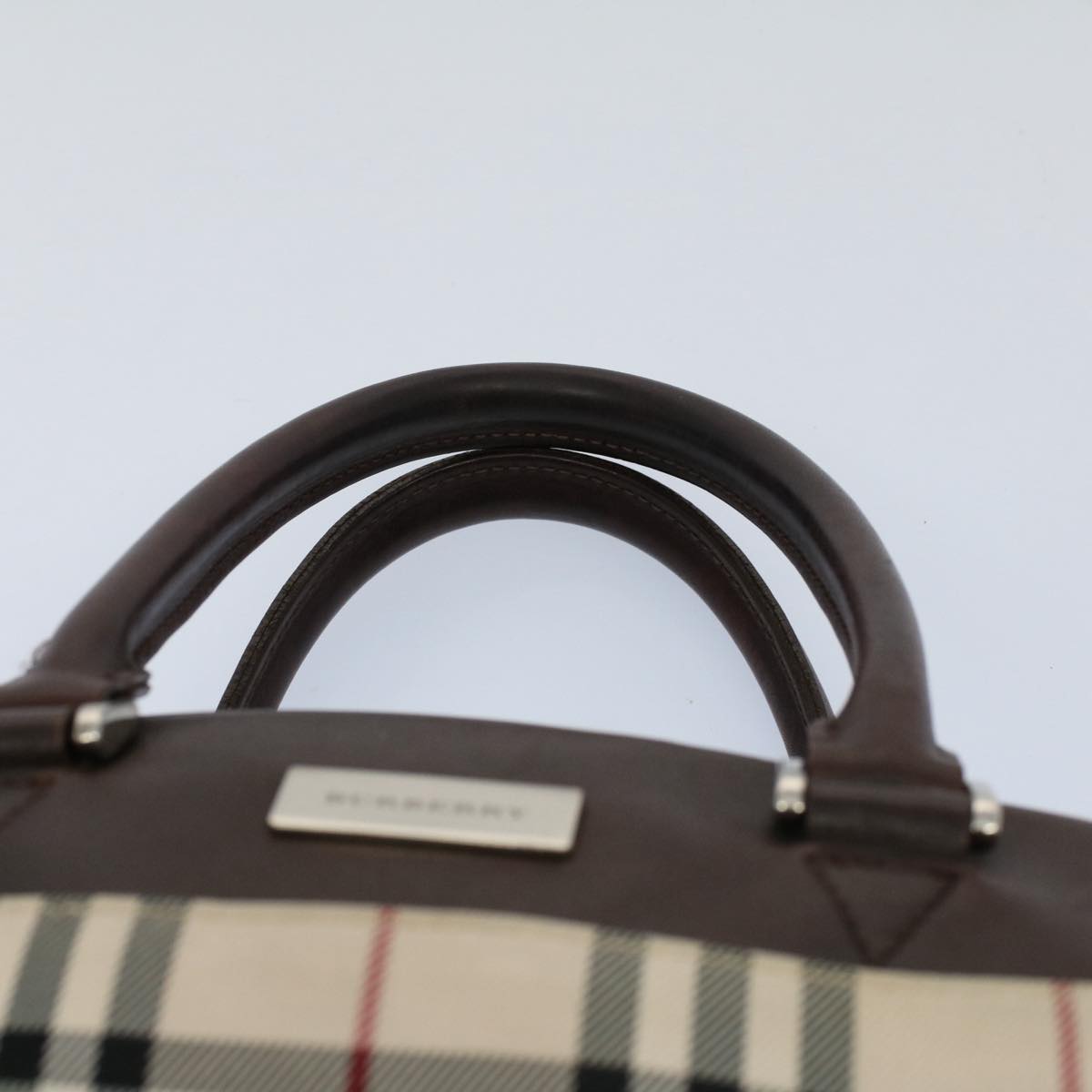 BURBERRY Nova Check Hand Bag Nylon Canvas Beige Auth ki3575