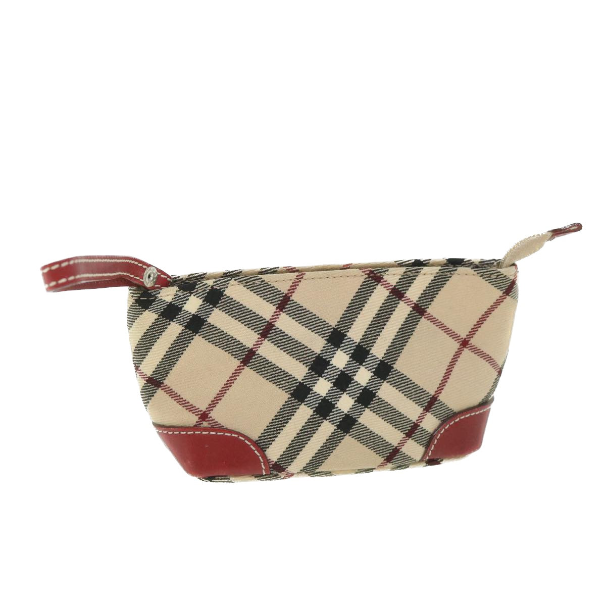 BURBERRY Nova Check Blue Label Pouch Canvas Red Beige Auth ki3581