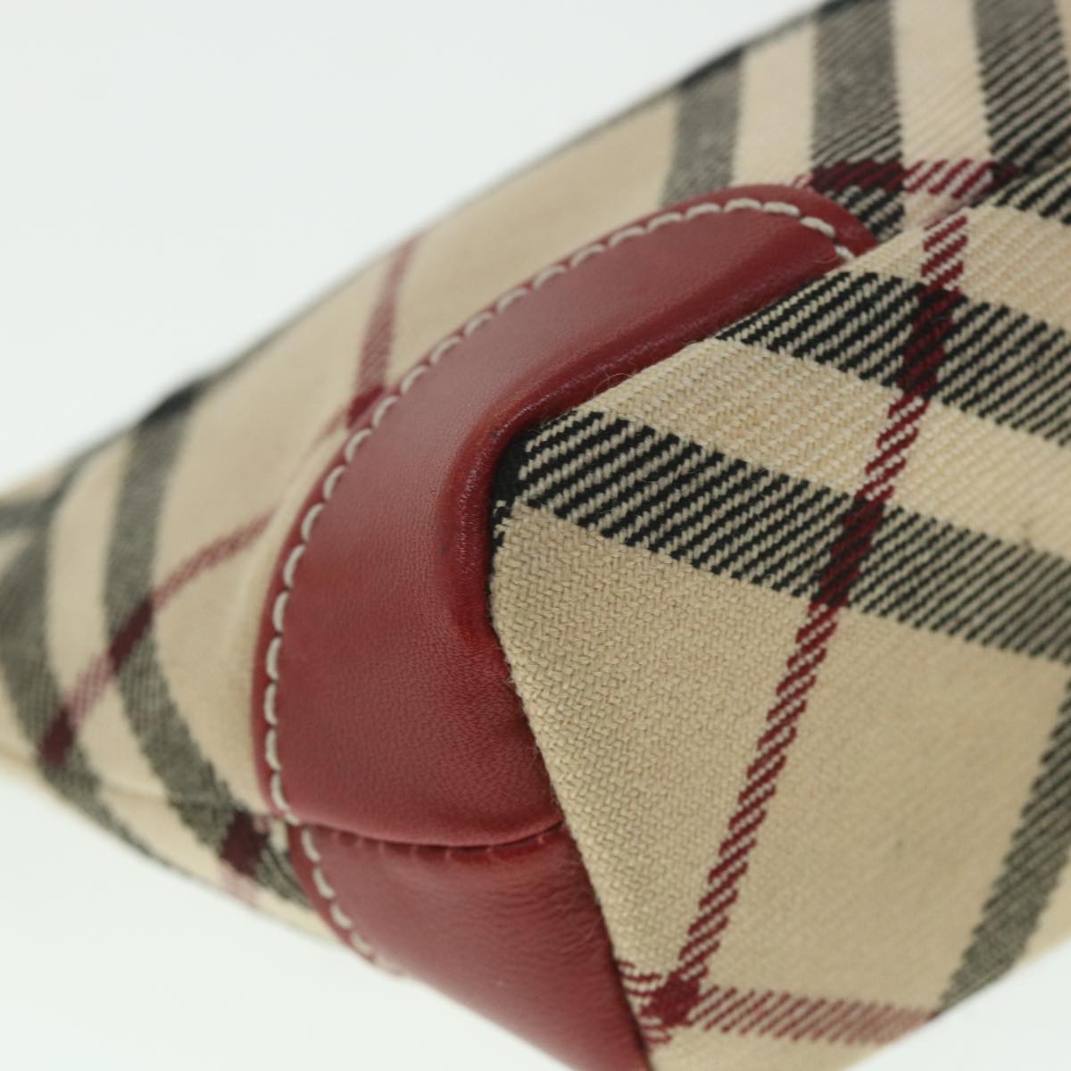 BURBERRY Nova Check Blue Label Pouch Canvas Red Beige Auth ki3581