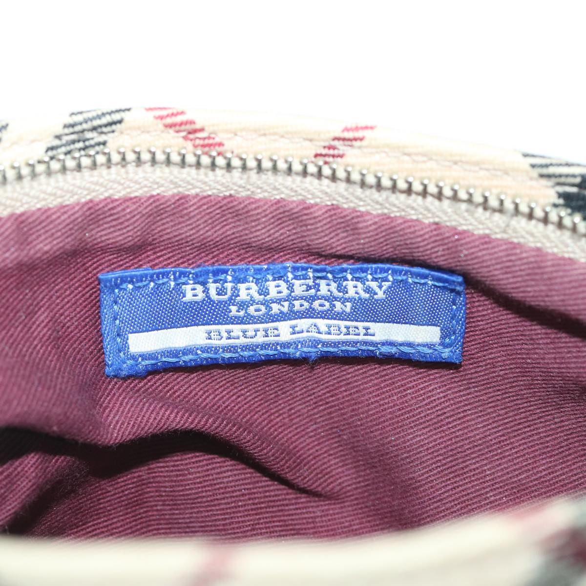 BURBERRY Nova Check Blue Label Pouch Canvas Red Beige Auth ki3581