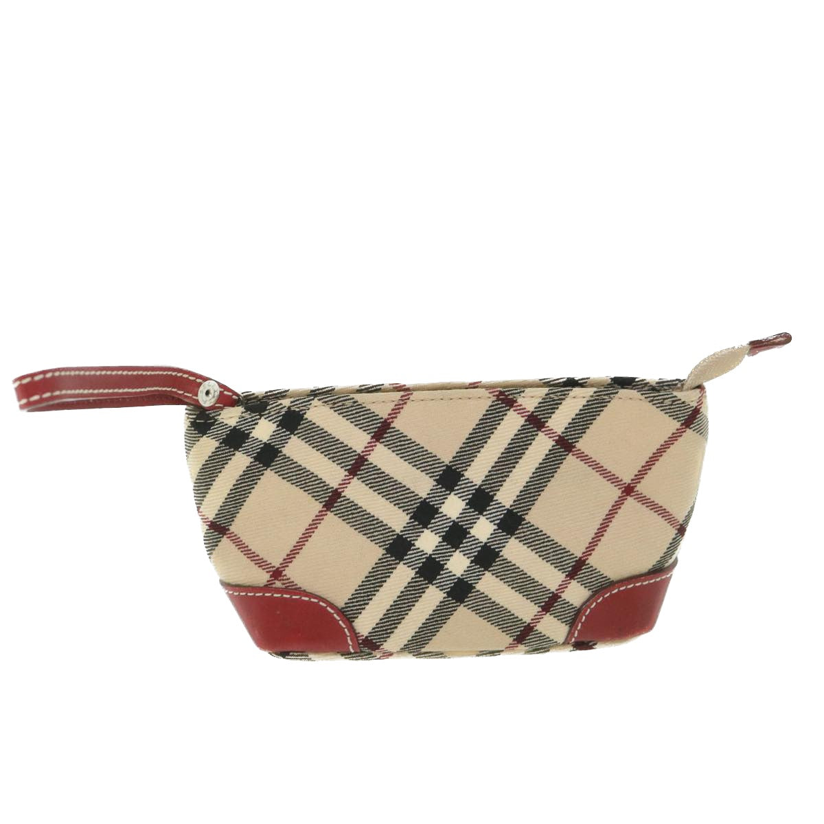 BURBERRY Nova Check Blue Label Pouch Canvas Red Beige Auth ki3581