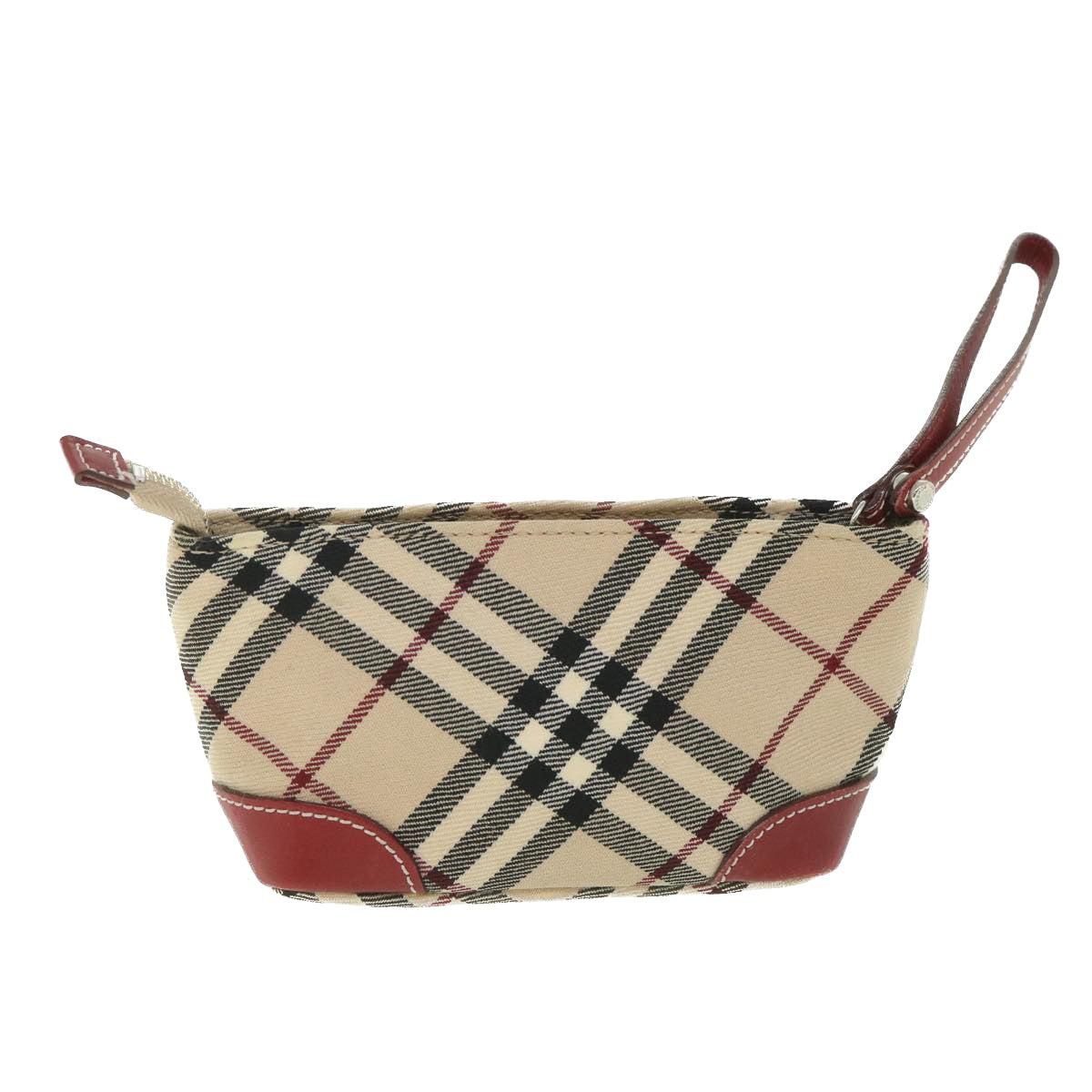 BURBERRY Nova Check Blue Label Pouch Canvas Red Beige Auth ki3581