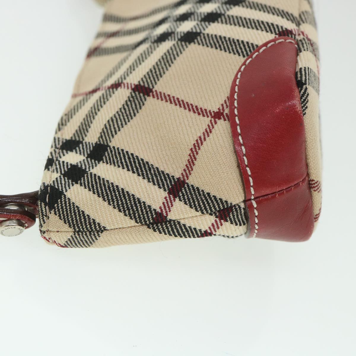 BURBERRY Nova Check Blue Label Pouch Canvas Red Beige Auth ki3581