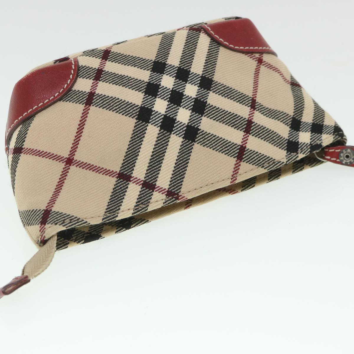 BURBERRY Nova Check Blue Label Pouch Canvas Red Beige Auth ki3581