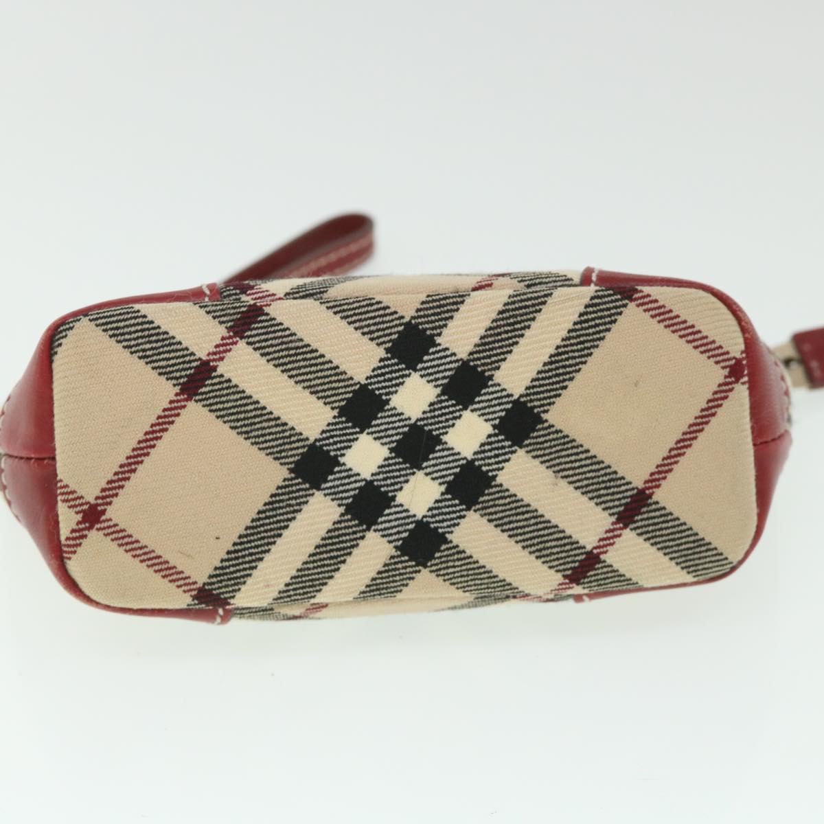 BURBERRY Nova Check Blue Label Pouch Canvas Red Beige Auth ki3581