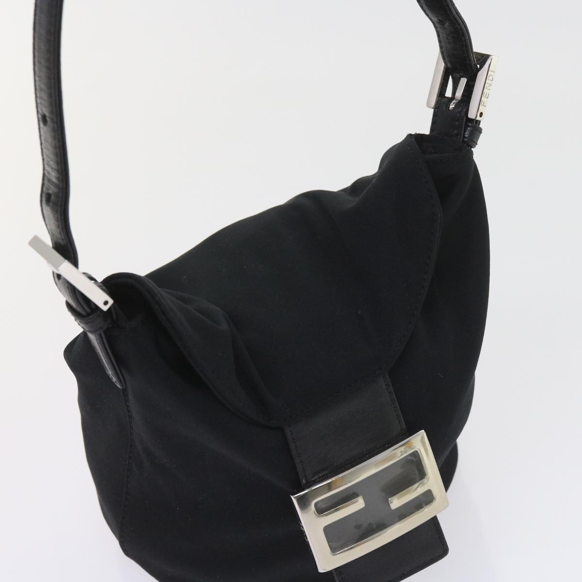 FENDI Mamma Baguette Shoulder Bag Nylon Black 2321 26765 009 Auth ki3585