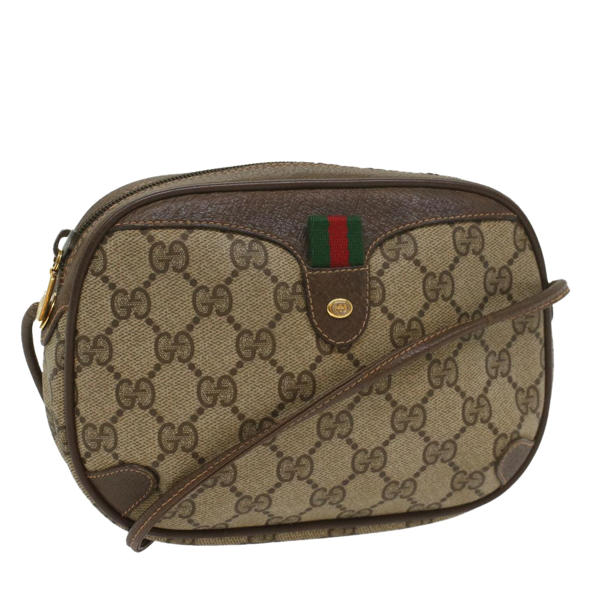 GUCCI GG Supreme Web Sherry Line Shoulder Bag Beige Red 156 02 066 Auth ki3606